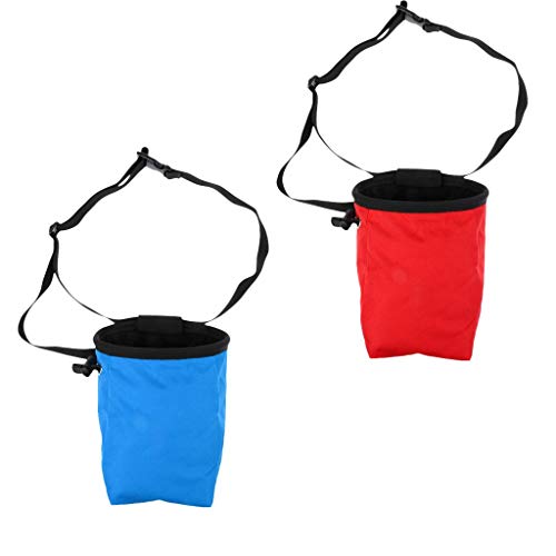 2 Pieces Blue + Red Waterproof Anti-slip Rock Climbers Climbing Caving Bouldering Chalk Bag Storage with Adjustable Waist Belt