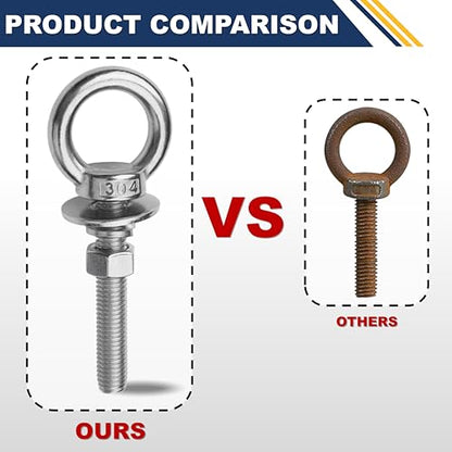 4 Pack M8 Stainless Steel Eye Bolts with Nuts, 5/16" x 1" Eye Bolts | 304 Stainless Steel Eye Bolt,Eye Bolts Heavy Duty for Hang Tie Down Outdoor,m8 eye bolt,Long Lifting Ring Eye Bolt - size: M8x26mm (5/16"x1")