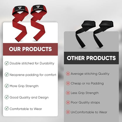 Weight Lifting Straps,Powerlifting Deadlifting, Anti Slip 60CM Hand Bar Grip, 5MM Neoprene Wrist Support, Heavy Duty Weightlifting Bodybuilding Workout - color: Red