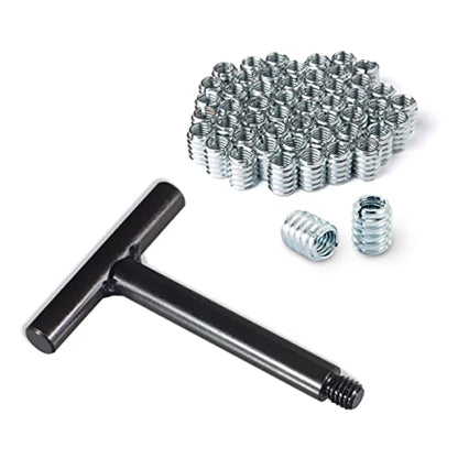 POWERTEC 71813 3/8"-16 Threaded Insert Installation Tool Set | T-Wrench with 50-PC Zinc Plated Threaded Inserts for Wood Furniture | 3/8"-16 Internal Threads x 18mm Long - size: 3/8"-16, style: T Wrench + Threaded Insert