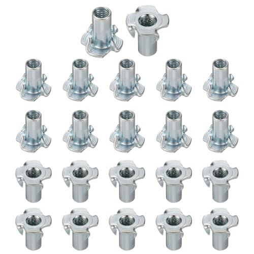 HARFINGTON M6x17mm T-Nuts 4 Pronged Tee Nut 0.69" x 0.67" Fully Thread Carbon Steel Inserts for Wood, Rock Climbing Holds, Cabinetry, Furniture 50pcs - size: M6x17mm