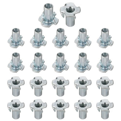 HARFINGTON M6x17mm T-Nuts 4 Pronged Tee Nut 0.69" x 0.67" Fully Thread Carbon Steel Inserts for Wood, Rock Climbing Holds, Cabinetry, Furniture 50pcs - size: M6x17mm