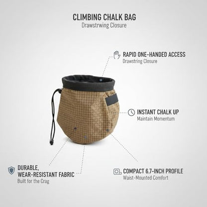 Climbing Chalk Bag with Drawstring Closure - Lightweight Waist Pouch for Rock Climbing, Bouldering & Gym Training (6.7 Inch Opening) - color: Brown