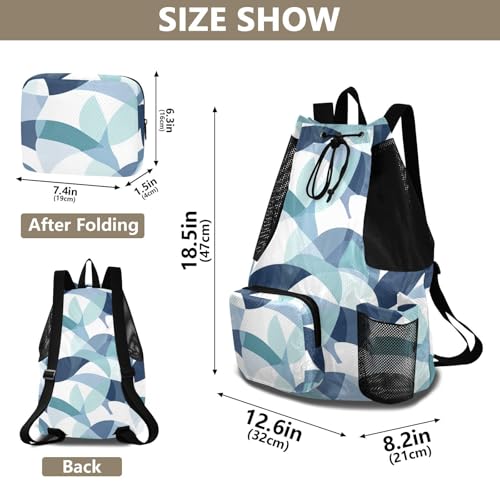 Drawstring Climbing Gym Bag With Inside Pockets Drawstring Beach Bags with Wet Dry Compartments Sea Anhor Geometric Style