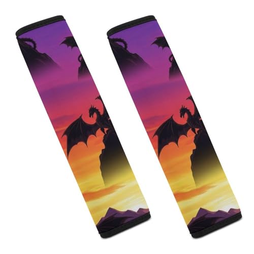 1 Pair Universal Fit Seat Belt Cover for Elderly Support, Most Cars, Fantasy Purple Dragons Lovers Seat Belt Cushion, Neck and Shoulder Support - color: Pattern 1112