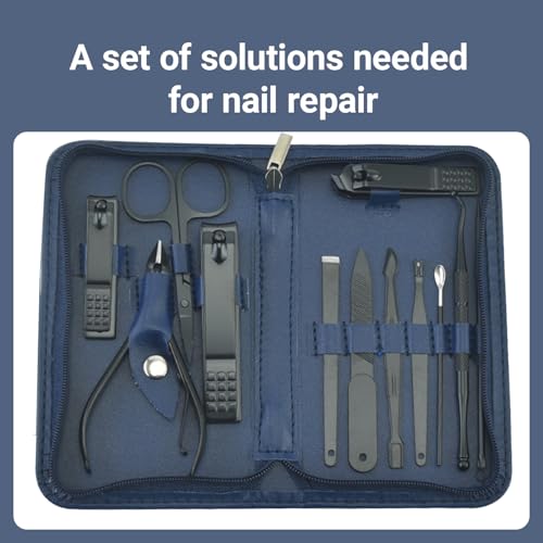 12 in 1 Travel Manicure Set, Mens Grooming kit Women Nail Manicure Kit, Manicure Pedicure Kit Manicure Set Professional Gift for Family Friends Elder - color: Blue