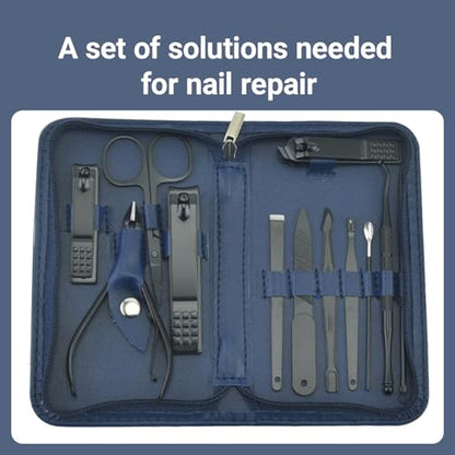 12 in 1 Travel Manicure Set, Mens Grooming kit Women Nail Manicure Kit, Manicure Pedicure Kit Manicure Set Professional Gift for Family Friends Elder - color: Blue