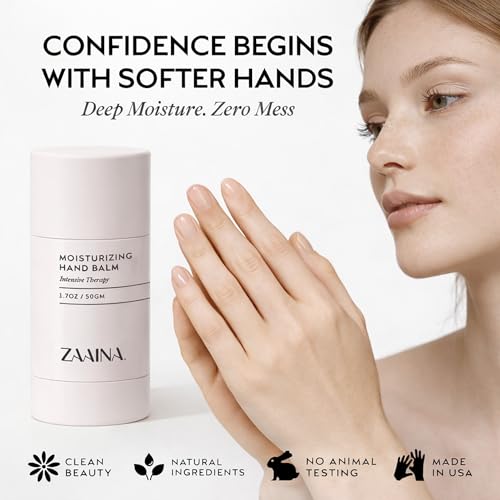 ZAAINA Hand Balm Stick for Dry Cracked Hands – Intensive Hand Repair Balm with Shea Butter, Coconut Oil & Beeswax – Natural Solid Hand Lotion for Working Hands, Climbers & Extreme Dry Skin – 1.7 oz