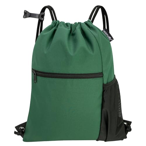 HOLYLUCK Men & Women Outdoor Sport Gym Sack Waterproof Drawstring Backpack Bag (Standard with drawstring, Dark Green) - color: Dark Green, style: Standard With Drawstring