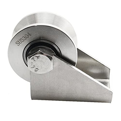 heyous Detachable Oblique Stainless Steel V-Type Groove Sliding Wheel Roller Track Rail Fixed Pulley, Silver Tone - style: V-type pulley