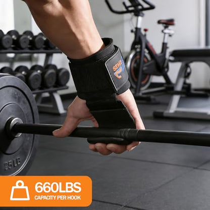 Weight Lifting Hooks (Pair), Heavy Duty Wrist Straps for Weightlifting, Hand Grip Support Lifting Hooks for Weight Lifting, Deadlifts, Pull Ups, Rows & Shrugs - color: Black