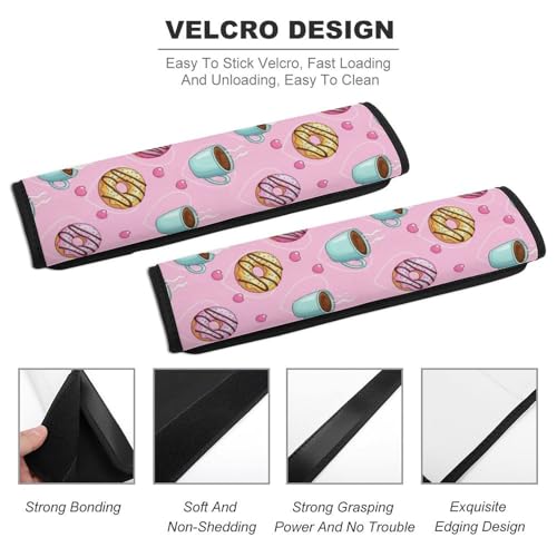 2 Pack Universal Fit Car Seat Belt Pad for Adult Use, All Vehicles, Coffee Donuts Pink Seat Belt Covers Cushion, Anti-Slip Pad - color: Pattern 1124