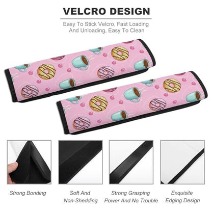 2 Pack Universal Fit Car Seat Belt Pad for Adult Use, All Vehicles, Coffee Donuts Pink Seat Belt Covers Cushion, Anti-Slip Pad - color: Pattern 1124
