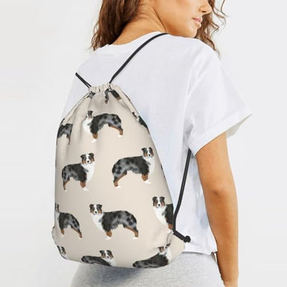 Australian Shepherd Drawstring Backpack String Bag Gym Sackpack Lightweight Waterproof Sport Bag for Women Men - color: Australian Shepherd
