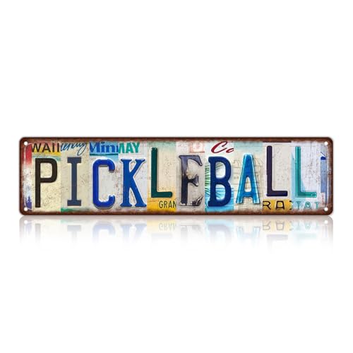 Vintage Sport Metal Tin Signs Pickleball Wall Decor | Street Signs for Pickleball Club 16 x 4 Inches - color: Pickleball Sign