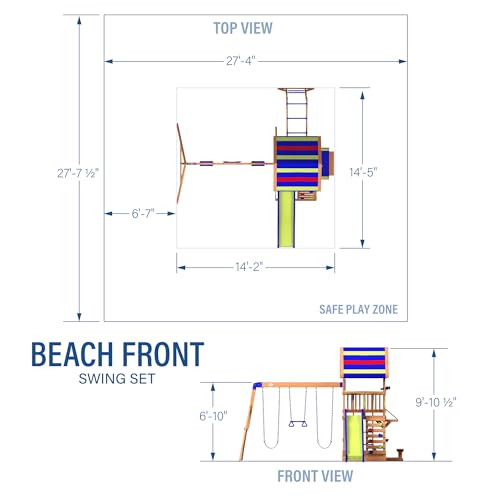 Backyard Discovery Beach Front Cedar Wood Swing Set with Wave Slide, Play Deck, Monkey Bars, Rock Wall Ladder, Shaded Picnic Area, Snack Bar, Belt Swings, Trapeze, Sandbox Area, Outdoor Playset - color: Multicolor