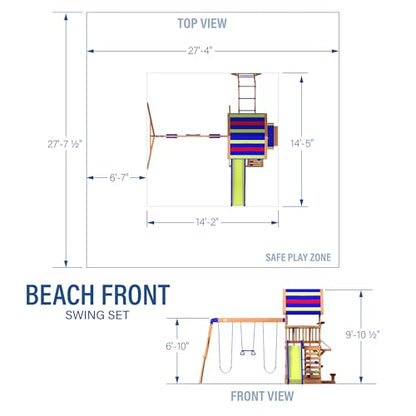 Backyard Discovery Beach Front Cedar Wood Swing Set with Wave Slide, Play Deck, Monkey Bars, Rock Wall Ladder, Shaded Picnic Area, Snack Bar, Belt Swings, Trapeze, Sandbox Area, Outdoor Playset - color: Multicolor