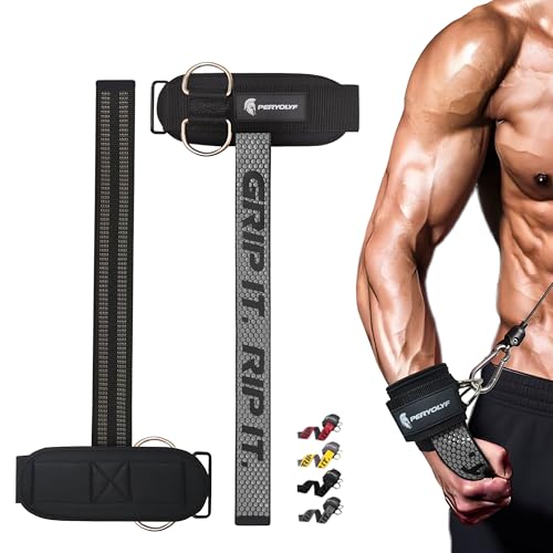 Double-Side Anti-Slip PERYOLYF Lifting Straps with D Ring - Adjustable Gym Straps for Deadlifts, Weightlifting & Cable Machine - Thick Wrist Support for Men & Women - color: Grey