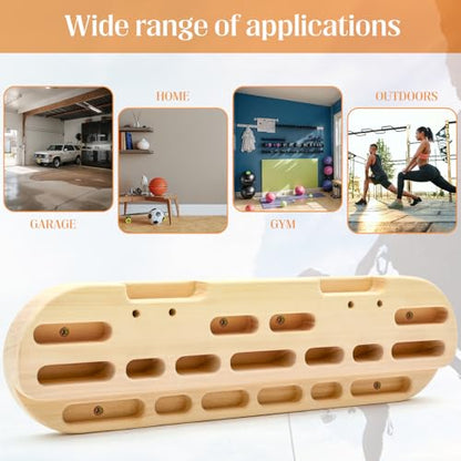 Climbing Hangboard Rock Climbing Fingerboard Gifts Portable Mounted Training Station Pull Up Bar Wooden Hand Grip Strengthener Exerciser with Installation Kit and Rope for Climbers Athletes
