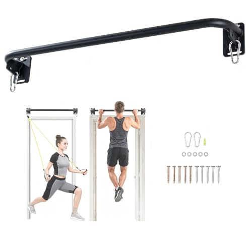 Wall Mounted Doorway Pull Up Bar, Carbon Steel Chin Up Bar and Pull Up Bar with Reinforced Steel Plate Support for Joists and Wall Studs, Strength Training Workouts