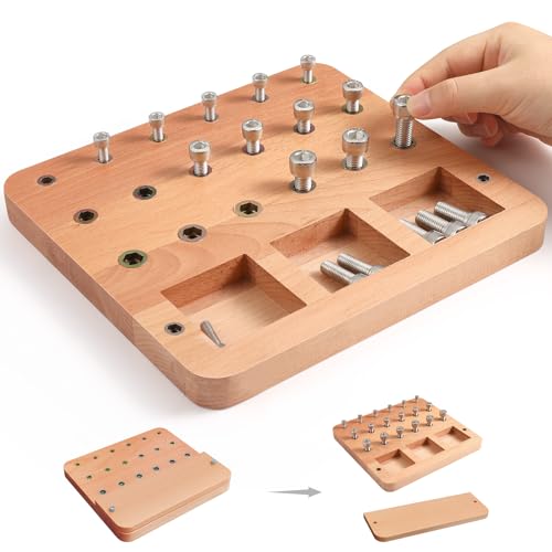Wooden Peg board for Occupational Therapy with 3 Sizes of Pegs and Holes, Wood Pegboard for Finger Dexterity, Hands Therapy Peg Board to Improve Finger Motor Skills and Hand-Eye Coordination, 18 Holes - style: Screw knob type peg board