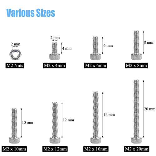 DYWISHKEY 310 Pieces M2 x 4mm/6mm/8mm/10mm/12mm/16mm/20mm, Stainless Steel 304 Hex Socket Head Cap Bolts Screws Nuts Kit with Hex Wrench