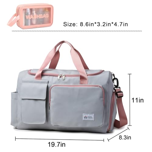 Small Gym Bag for Women, Travel Duffle Bag Carry On Weekender Bag with Shoe Compartment - color: 40#Grey-Zipper, style: Gym Bag&toiletry Bag