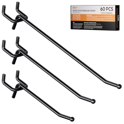 INCLY 60 Pack 4/6/8 Inch Heavy Duty Pegboard Hooks for Hanging Tools | Black 1/4" Peg Board Hooks Accessories, Peg Board Hangers Fit 1/4" Pegboard, For Garage, Craft Room, Store Organization - size: 60PCS