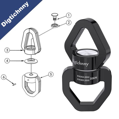 35KN Swing Swivel with Swivel Carabiner, Black, 1 Pack | For hanging chairs, aerial yoga, hammocks, tire swings, kids' swings, gym rings, web tree swings, smooth rotation - color: Black, size: 1 pack with carabiner