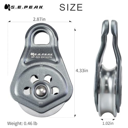 30kN Upgraded Rescue Single Pulley Sheave with Swing Plate,CE High Strength Pulley for Backyard Zipline, Climbing, Rock Rescue Lifting, Hauling, Fit Rope up to 13 mm/Holds Up to 6750lbs,Grey - color: Grey