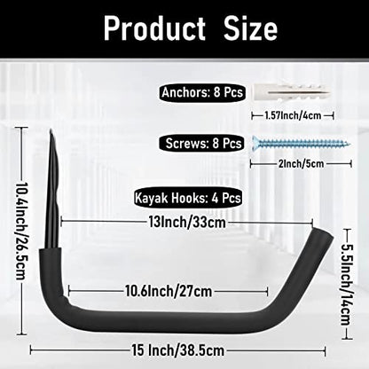 Kayak Storage Hook, Heavy Duty Steel Kayak Storage Rack, Wall Mount Garage Hanger for Ladder, Canoe, Surfboard, Paddle Board