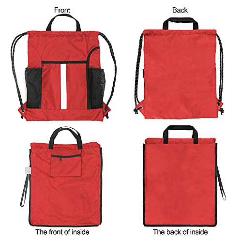 BeeGreen Red Drawstring Backpack Gymsack Bag with Shoe Compartment and Two Side Mesh Pockets Lightweight Durable Sports Cinch Sackpack 1 Pack for Women Men Workout Swim - color: Red, style: Drawstring With Shoe Compartment