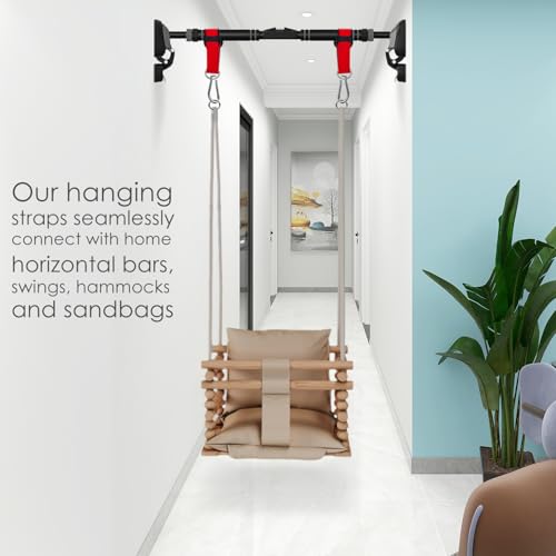 Hanging Straps Kit for Hammocks (2-Pack), Pull-Up Bar & Tree Swings, Gym & Travel–Anti-Slip Sling Saver Sleeves + Anti-Slip Locking Carabiners (Green) - color: Green