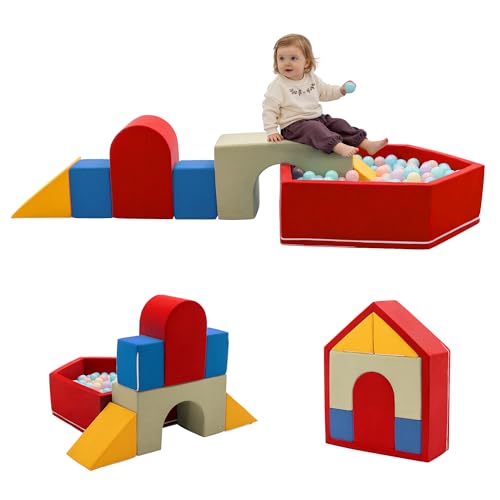 Zedachica 8-Piece Soft Foam Climbing Blocks for Crawling Climbing and Sliding,Toddler Climbing Toys Indoor,Foam Play Gym,Modular Play Set for 2+ Years,Classic - color: Red