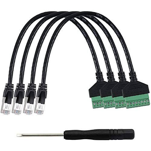 4Pcs 1ft RJ45 Male to 8Pin Screw Terminal Adapter Extender Cable | 8 Pin Screw Terminal Design, 1 Foot Extender Cord, Compatible Cat5/5e/6 Cable, Solderless Design, CCTV DVR Network Connection - size: RJ45 Male Connector (4PCS)