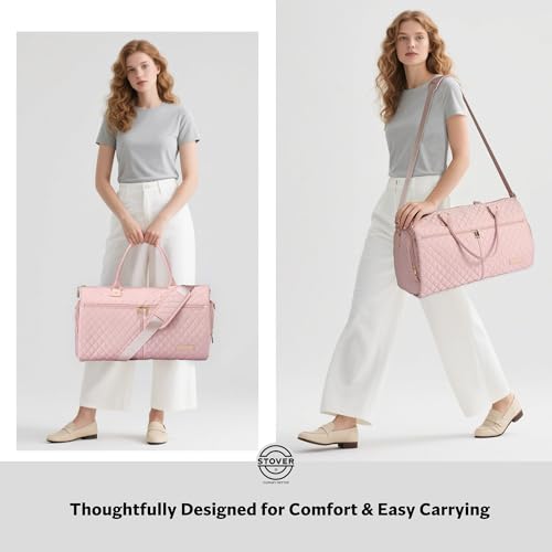 STOVER Women’s Convertible Garment Duffel Bag for Travel – 2-in-1 Carry-On Weekender/Overnight Tote - Wrinkle-Free Dresses, Suits & Clothes + Shoe Compartment & Bonus Toiletry Bag (Blush Pink) - color: Blush Pink