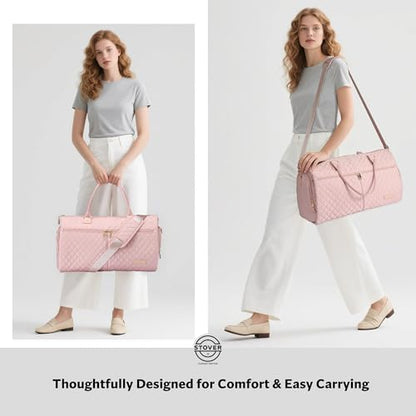 STOVER Women’s Convertible Garment Duffel Bag for Travel – 2-in-1 Carry-On Weekender/Overnight Tote - Wrinkle-Free Dresses, Suits & Clothes + Shoe Compartment & Bonus Toiletry Bag (Blush Pink) - color: Blush Pink