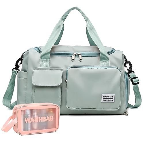 Small Gym Bag for Women, Travel Duffle Bag Carry On Weekender Bag with Shoe Compartment - color: 30#All Green, style: Gym Bag&toiletry Bag