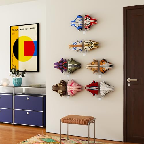 YOWOS Wall Mounted Shoe Rack, 6 Pack Floating Sneaker Display Shelf, Iron Wall Shoe Holder for Shoes, Boots, Heels, Space Saving Organizer (Black/White) (White) - color: White