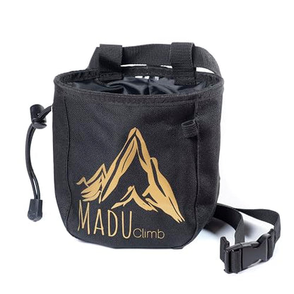 Chalk Bag for Rock Climbing – Chalk Pouch with Zippered Pocket, Brush Holder, Fleece Lining & Drawstring Closure – Limited Edition Black Bag