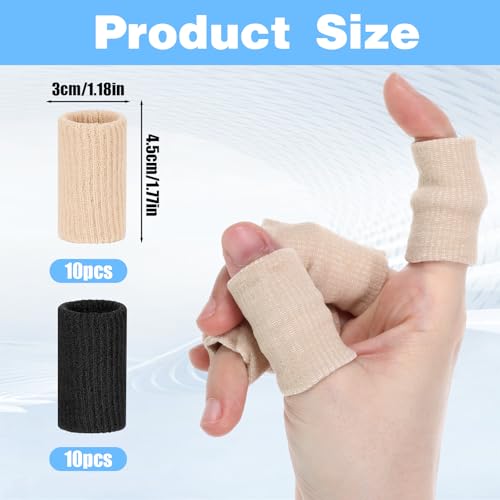 20 PCS Compression Finger Sleeves, Elastic Finger Sleeves for Arthritis, Sport Fingers Sleeve Protectors for Basketball Golf (Black+Nude)