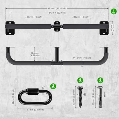 SELEWARE 32"/36" Wall Mount Pull Up Bar Joist Mount Chin Up Bar for Doorway | Heavy Duty Steel Construction Support 450 lb, w/Resistance Band Hooks, Fits 32"/36" Wall Studs for Home Gym Strength Training - size: A: 32" x 1.6" Dia Grip