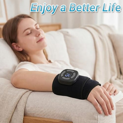 Air Compression Wrist Massager with Heat & Vibration, Cordless Portable Hand Massager with Multiple Modes Intensity Levels for Office Workers, Gamers (Can Be Used with Both Hands)