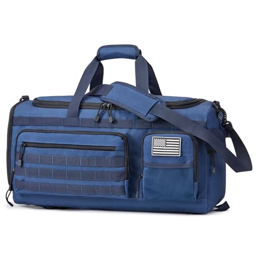 G4Free 3-in-1 Travel Duffle Bag for Men and Women, 50L Large Gym Sports Bags Tactical Military Duffle Backpack with Shoes Compartment and Wet Pocket (Navy) - color: Navy