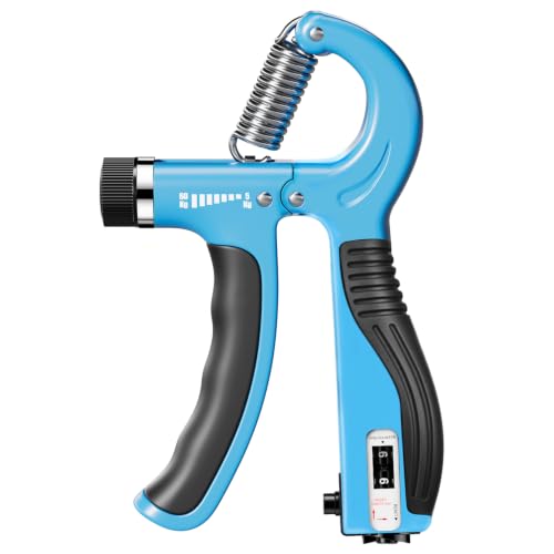 Grip Strength Trainer - Adjustable Resistance 11-132lbs/5-60kg Hand Gripper & Forearm Strengthener Device with Smart Counter for Sports & Rehab - color: Blue