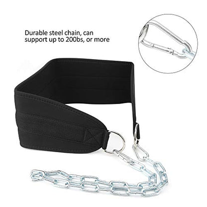 Weighted Dip Belt with Steel Chain for Pull Ups and Dips, Adjustable Polyester Weight Belt, 36.2in Wrap