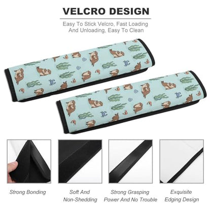 Soft Padded Car Seat Straps Shoulder Pads for Elderly Support, All Vehicles, 1 Pair Cute Otters Print Shoulder Protector Anti-Slip Pad - color: Pattern 285