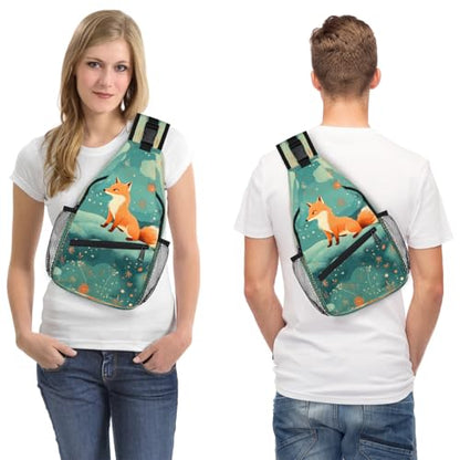 Fox Animals Sling Bags for Women Men, Waterproof Crossbody Sling Backpack Travel Outdoor Sports Chest Bag - color: White