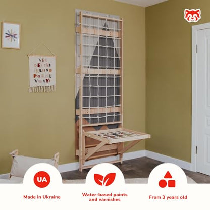 Wood And Hearts Indoor Rope Climbing Wall for Kids Active Play - Wooden Rope Wall with Sit-Up Bar & Decorative Panels for Playroom (Climbing Module 3, Sit-Up Bar) - size: Climbing Module 3