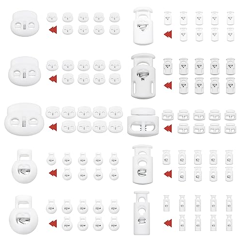 SEMINI Plastic Cord Locks Spring Toggle Stopper Cord Stops Fastener Toggles for Shoelaces, Drawstrings, Bags, Clothing - color: White